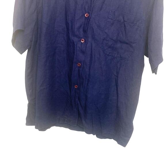 Edward Linen Button Up Vintage Top XL Navy Blue Short Sleeves 100%  Linen Office - Picture 5 of 6